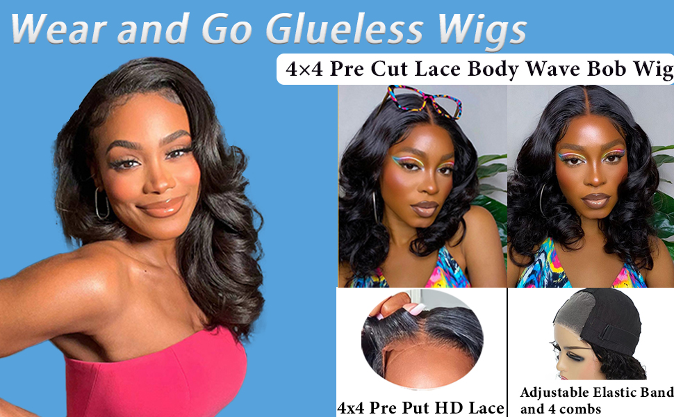 BLOCKICE Wear and Go Glueless Bob Wigs Human Hair