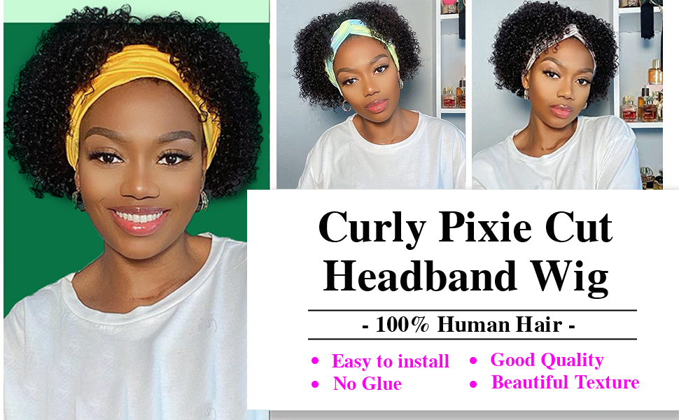 Curly Pixie Cut Headband Wig