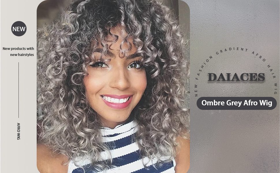 Women Wig Afro Gray