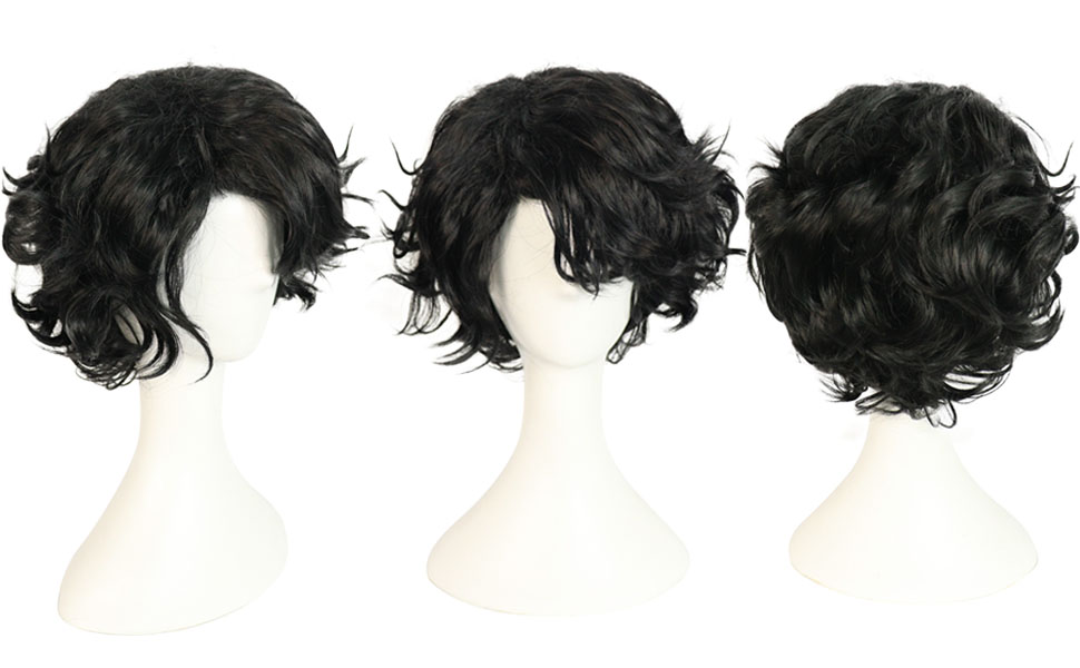 black curly men wig short mens black wig black male wig