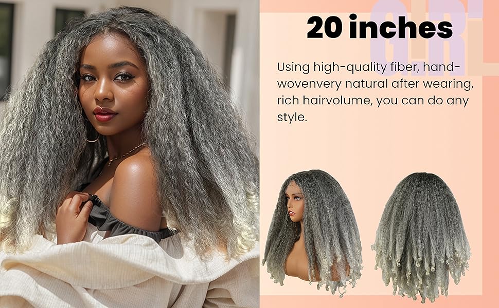 20'' Grey to Blonde Afro Curly Wig-1