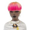 Wig store-Straight-Layered Pink Blonde Color Short Pixie Wigs Glueless Wig with Bangs Brazilian Real Human Hair None Lace Front Wig Popular Fashion Wigs Heat Resistant Hairpieces Women’s Wig (SW9412)