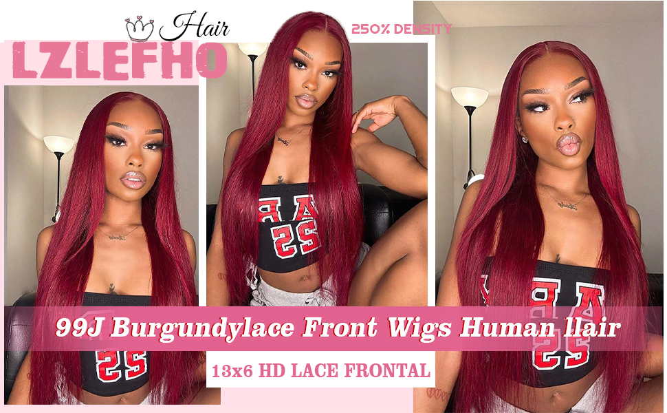 13x6 99J Burgundy lace Front Wigs Human Hair