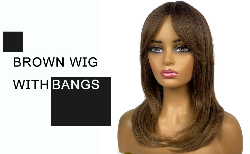Brown wigs with bangs