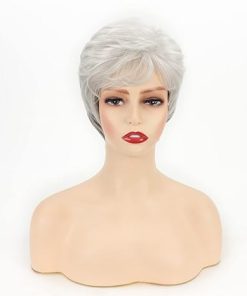 Wig store-Curly-XIUFAXIRUSI XIUFAXIRUSI Short Curly Grey Pixie Wigs for White Women Sliver Grey Layered Synthetic Wig Natural Looking Pixie Cut Fluffy Wigs with Bangs 2