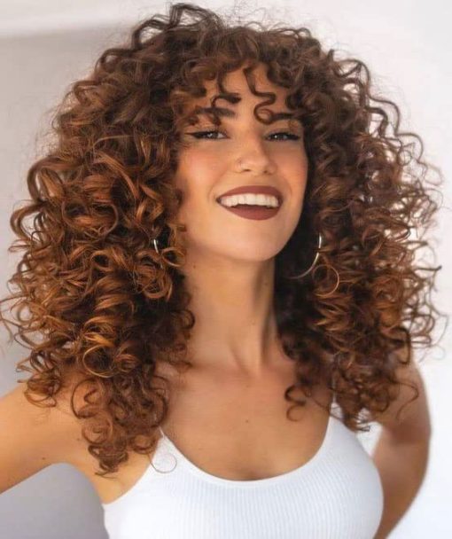 Wig store-Curly-Annivia Curly Wig with Bangs for Black Women Ombre Brown Kinky Long Curly Wig Synthetic Hair Daily Use Cosplay 17 Inch - Image 2