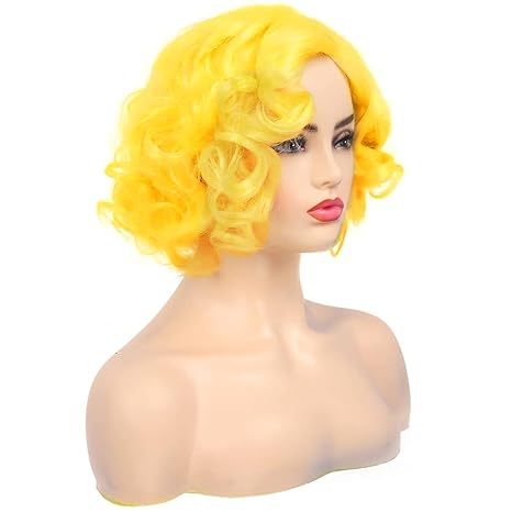 Wig store-Curly-Baruisi Yellow Wig Short Curly Wavy Layered Hair Wigs for Women Synthetic Natural Costume Cosplay Party Wig 3 Wig store-Curly-Baruisi Yellow Wig Short Curly Wavy Layered Hair Wigs for Women Synthetic Natural Costume Cosplay Party Wig - Image 3