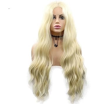 Wig store-Front Water Wave-Long Blonde Water Wave Lace Front Wigs for Women Middle Part 26 Inch 613 Blonde Wigs Glueless Natural Looking Long Curly Wig Synthetic Heat Resistant Fiber Wig Wig store-Front Water Wave-Long Blonde Water Wave Lace Front Wigs for Women Middle Part 26 Inch 613 Blonde Wigs Glueless Natural Looking Long Curly Wig Synthetic Heat Resistant Fiber Wig