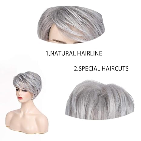 Wig store-Normal-Short Grey Wigs for White Women Short Cut Layer Sliver Gray Wigs with Bangs Synthetic Hair Replacement Wigs 3 Wig store-Normal-Short Grey Wigs for White Women Short Cut Layer Sliver Gray Wigs with Bangs Synthetic Hair Replacement Wigs - Image 3
