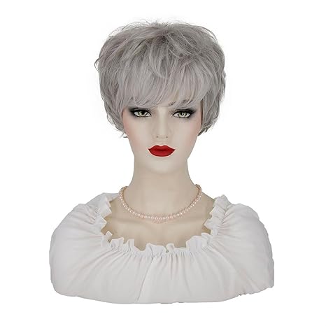 Wig store-Curly-KEAT Short Grey Wig for White Women Silver Grey Curly Hair Wig with Bangs Lady Costume Wig Heat Resistant Synthetic Wigs Cosplay Daily Party Wig with Wig Cap K026 Wig store-Curly-KEAT Short Grey Wig for White Women Silver Grey Curly Hair Wig with Bangs Lady Costume Wig Heat Resistant Synthetic Wigs Cosplay Daily Party Wig with Wig Cap K026