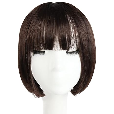 Wig store-Thick-HSPJHTM Brown Bob Wigs-Short Bob Hair Wigs 10″ Straight with Flat Bangs Synthetic Colorful Cosplay Daily Party Wig for Women Natural (Free Wig Cap) 3 Wig store-Thick-HSPJHTM Brown Bob Wigs-Short Bob Hair Wigs 10" Straight with Flat Bangs Synthetic Colorful Cosplay Daily Party Wig for Women Natural (Free Wig Cap) - Image 3