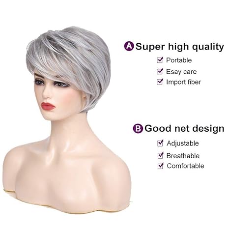 Wig store-Normal-Short Grey Wigs for White Women Short Cut Layer Sliver Gray Wigs with Bangs Synthetic Hair Replacement Wigs 2 Wig store-Normal-Short Grey Wigs for White Women Short Cut Layer Sliver Gray Wigs with Bangs Synthetic Hair Replacement Wigs - Image 2