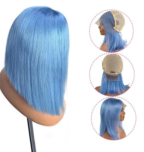 Wig store-Long Hair-Light Blue Bob Wig Human Hair for Women 180% Density 12Inch Middle Part Brazilian HD Transparent 13×4 Lace Front Blue Bob Wigs with Baby Hair Glueless Bleached Knots Pre Plucked Wigs 3 Wig store-Long Hair-Light Blue Bob Wig Human Hair for Women 180% Density 12Inch Middle Part Brazilian HD Transparent 13x4 Lace Front Blue Bob Wigs with Baby Hair Glueless Bleached Knots Pre Plucked Wigs - Image 3