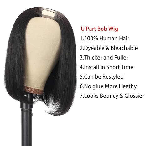 Wig store-Straight-Mylene U Part Bob Wigs Human Hair For Black Women 8 inch Short Bob Straight Wig Brazilian 150% Density Clip in Half Wig Natural Color (8Inch- U-Part Bob) 2 Wig store-Straight-Mylene U Part Bob Wigs Human Hair For Black Women 8 inch Short Bob Straight Wig Brazilian 150% Density Clip in Half Wig Natural Color (8Inch- U-Part Bob) - Image 2