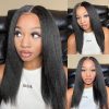 Wig store-Kinky Kinky Straight-Yaki Straight V Part Wig Synthetic Hair for Black Women KRSI No Leave Out No Glue Upgrade U Part Wig Glueless Full Head natural Black Yaki V Part Clip in Wigs for Black Women Half Wig(Natural Black)