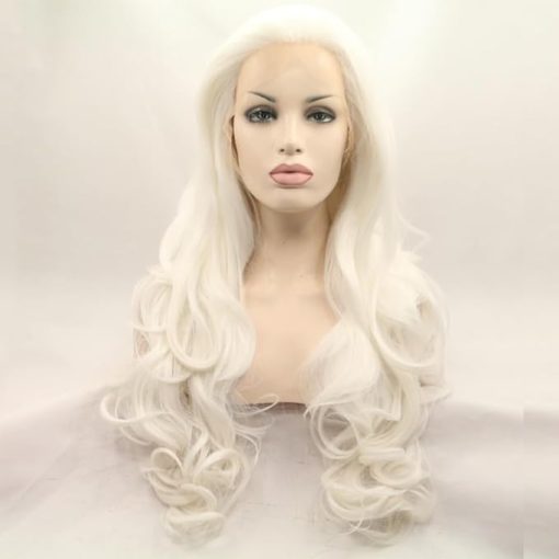 Wig store-natural-Xiweiya Blonde Lace Front Wig Long Body Wavy White Blonde Synthetic 13x4 Lace Front Wig 60# Platinum Blonde Half Hand Tied Heat Resistant Hair 180% Density Hair Replacement for Women Drag Queen 24inch - Image 2