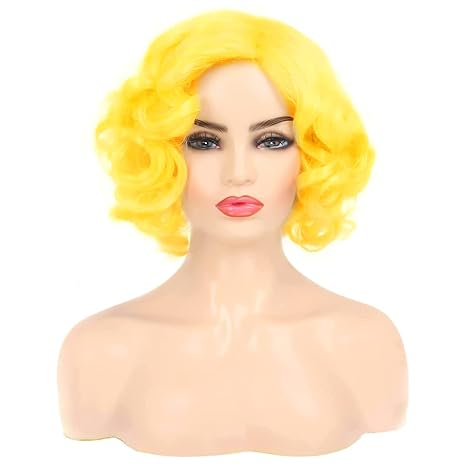 Wig store-Curly-Baruisi Yellow Wig Short Curly Wavy Layered Hair Wigs for Women Synthetic Natural Costume Cosplay Party Wig Wig store-Curly-Baruisi Yellow Wig Short Curly Wavy Layered Hair Wigs for Women Synthetic Natural Costume Cosplay Party Wig