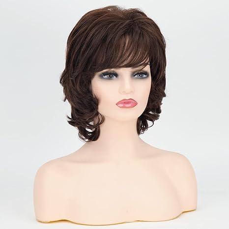Wig store-Curly-RENERSHOW Brown Short Wavy Wigs for White Women with Bangs Medium Shaggy Wave Curly Wig Layered Natural Looking Synthetic Daily Party Wig 2 Wig store-Curly-RENERSHOW Brown Short Wavy Wigs for White Women with Bangs Medium Shaggy Wave Curly Wig Layered Natural Looking Synthetic Daily Party Wig - Image 2