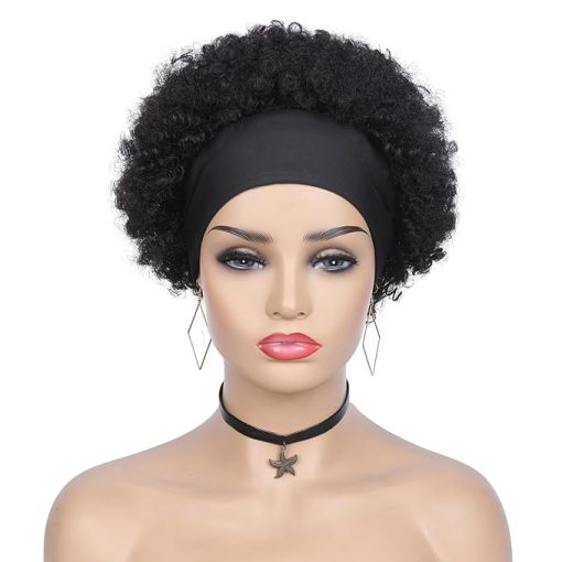 Wig store-Curly-Quantum Love Short Human Hair Wigs Afro Curly Human Hair Headband Wig for Black Women Afro Puff Natural Black Headband Glueless Human Hair Wigs - Image 2