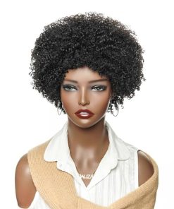 Wig store-Wavy-8″ 250 Density Glueless 100% Virgin Human Hair Afro Curly Bob Wig