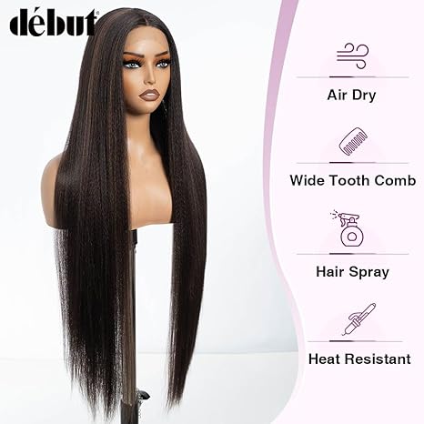 Wig store-Long Hair-DÉBUT Light Yaki Super Long Straight Hair Lace Front Wigs 36 Inches Middle Part 13x4x0.5 Natural Hairline with Baby Hair Highlight Brown Synthetic Wig for Women 3 Wig store-Long Hair-DÉBUT Light Yaki Super Long Straight Hair Lace Front Wigs 36 Inches Middle Part 13x4x0.5 Natural Hairline with Baby Hair Highlight Brown Synthetic Wig for Women - Image 3