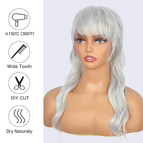 Wig store-Wavy-Long Grey Mullet Wig for Women with Bangs 90s 80s Wigs Natural Looking Synthetic Wig With Bangs for Women Wig 3 Wig store-Wavy-Long Grey Mullet Wig for Women with Bangs 90s 80s Wigs Natural Looking Synthetic Wig With Bangs for Women Wig - Image 3