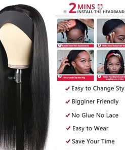 Wig store-Straight-Headband Wig Human Hair 14 Inch Straight Headband Wigs for Black Women Glueless Straight None Lace Front Wig Human Hair Machine Made Wigs Natural Black 150% Density 2