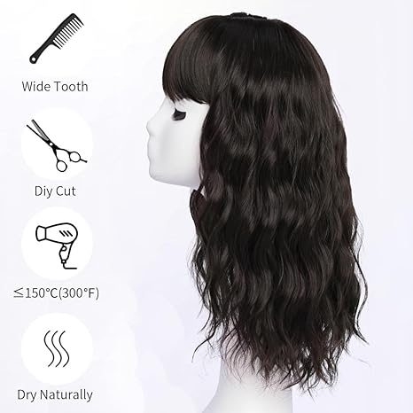 Wig store-Wavy-Dark Brown Wigs with Bangs for Women Synthetic 16inch Medium Length Wigs with Natural Long Wavy Fringe Bang wig Heat Resistant Hair for Daily Party Use 2 Wig store-Wavy-Dark Brown Wigs with Bangs for Women Synthetic 16inch Medium Length Wigs with Natural Long Wavy Fringe Bang wig Heat Resistant Hair for Daily Party Use - Image 2