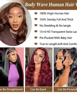 Wig store-Wavy-Chocolate Brown Lace Front Wig 200% Body Wave Glueless Wig 13×6 Human Hair Density Hd Transparent Front Wigs Human Hair Pre Plucked with Baby Hair Brown Colored Wigs for Women 28 Inch 2