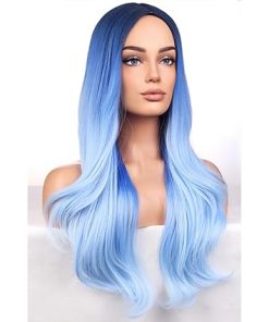 Wig store-Wavy-BERON Blue Wigs Long Wavy Wig for Women Girls Blue Ombre Colored Heat Resistant Synthetic Hair Wigs for Cosplay Party Daily or Used 2