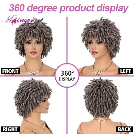 Wig store-Curly-MIMAN Short Grey Kinky Curly Dreadlock Wig Afro Braided Curly Twist Hair Wigs with Bangs for Black Women Synthetic Hair Replacement Wigs 3 Wig store-Curly-MIMAN Short Grey Kinky Curly Dreadlock Wig Afro Braided Curly Twist Hair Wigs with Bangs for Black Women Synthetic Hair Replacement Wigs - Image 3