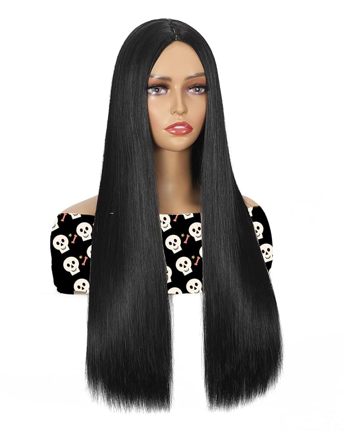 Wig store-Long Hair-Black Wig Straight Wig Middle Part 26 inch Long Synthetic Hair Replacement Wig for Festival Party Wig store-Long Hair-Black Wig Straight Wig Middle Part 26 inch Long Synthetic Hair Replacement Wig for Festival Party