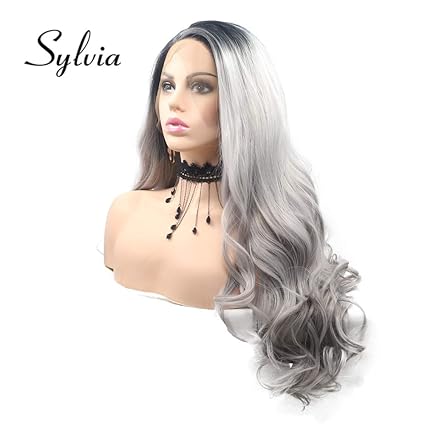 Wig store-Wavy-Sylvia Soft Body Wave Grey Lace Front Wigs for Woman 1B Black Layered Haircut Synthetic Hair with Dark RootsNatural Glueless Heat Resistant Hair Replacement Wig 24inch 2 Wig store-Wavy-Sylvia Soft Body Wave Grey Lace Front Wigs for Woman 1B Black Layered Haircut Synthetic Hair with Dark RootsNatural Glueless Heat Resistant Hair Replacement Wig 24inch - Image 2