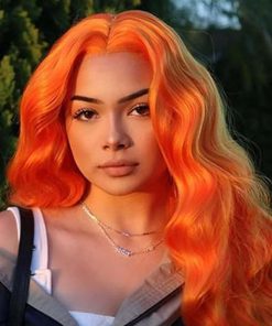 Wig store-Curly-Mixed Orang Wigs Long Ginger Wavy Syntheic Lace Front Wigs For Women Hair Heat Resistant Fiber Long Hair Wigs Side Parting Cosplay Wigs
