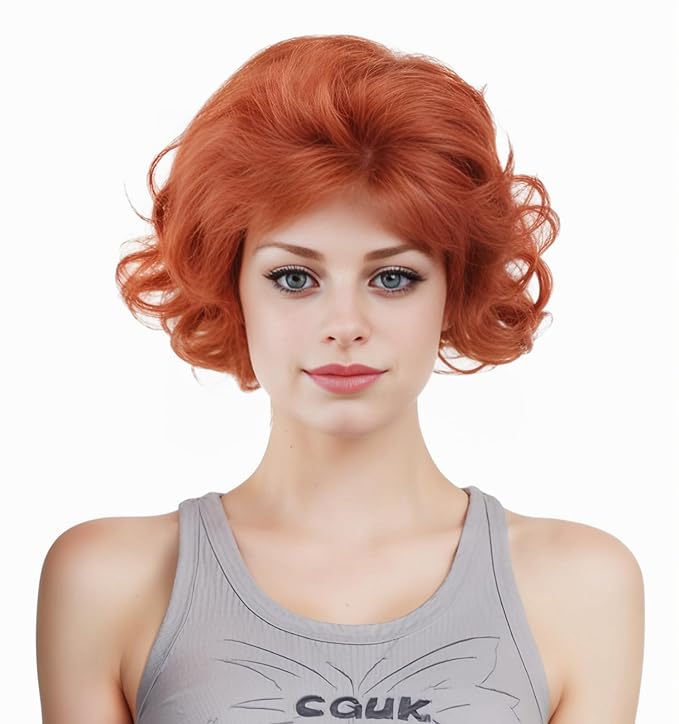 Wig store-Wavy-12 Inches Vintage Auburn Short Curly Wavy Wigs for Women Copper Red Wavy Wig with Synthetic Natural Ginger Wig for 60s 70s 80s Cosplay-Halloween Wig store-Wavy-12 Inches Vintage Auburn Short Curly Wavy Wigs for Women Copper Red Wavy Wig with Synthetic Natural Ginger Wig for 60s 70s 80s Cosplay-Halloween