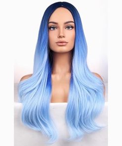 Wig store-Wavy-BERON Blue Wigs Long Wavy Wig for Women Girls Blue Ombre Colored Heat Resistant Synthetic Hair Wigs for Cosplay Party Daily or Used