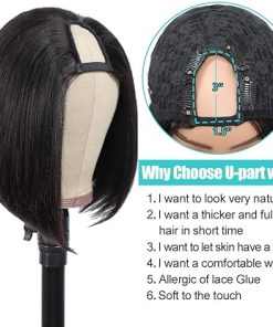 Wig store-Straight-PANEWAY U Part Wig Human Hair Wigs For Black Women 10 inch Short Bob Straight Wig Brazilian Remy Human Hair Bob Wigs Clip in Half Wig U Part Hair Extensions Natural Color 2