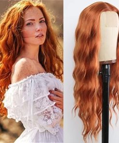 Wig store-Wavy-Ginger Orange Color Lace Front Wigs Loose Wave Wigs for Fashion Women Heat Resistant Natural Wave Auburn Wigs Long Wavy Synthetic Hair Replacement Wigs 24 Inch Light Brown Wig