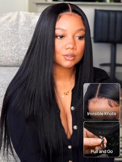 Wig store-Wavy-Julia Hair Yaki Straight Pre Cut HD Lace Closure Wigs Human Hair with Elastic Drawstring Glueless Wig Human Hair 7×5 Lace Front Bye Bye Knots Wig Pre Plucked Bleached Knots Natural Hairline 16 Inch 3 Wig store-Wavy-Julia Hair Yaki Straight Pre Cut HD Lace Closure Wigs Human Hair with Elastic Drawstring Glueless Wig Human Hair 7x5 Lace Front Bye Bye Knots Wig Pre Plucked Bleached Knots Natural Hairline 16 Inch - Image 3