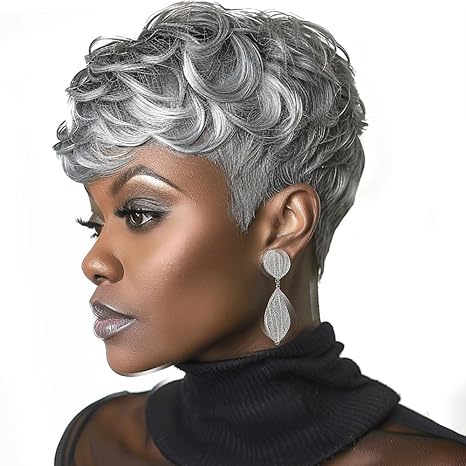 Wig store-Curly-Short Wig for Black Women Grey Short Pixie Wig for Women Curly Pixie Wigs with Bangs Layered Wig Short Wigs Pixie Cut Wigs for Black Women (Grey) Wig store-Curly-Short Wig for Black Women Grey Short Pixie Wig for Women Curly Pixie Wigs with Bangs Layered Wig Short Wigs Pixie Cut Wigs for Black Women (Grey)