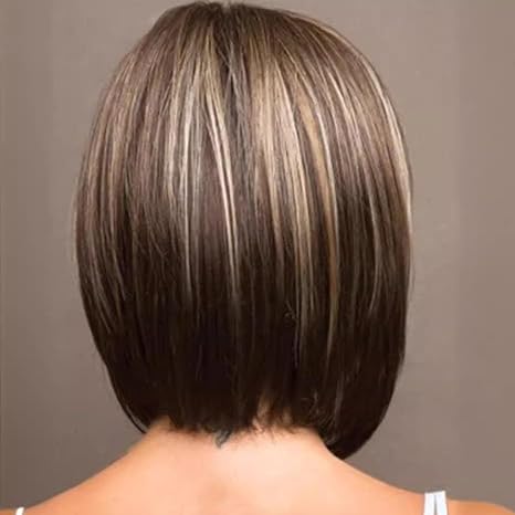 Wig store-Straight-Short Brunette Bob Wig Straight with Flat Bangs Chocolate Brown Synthetic Hair Wigs for Women Heat Resistant Fiber Daily Costume Cosplay 10 inch 3 Wig store-Straight-Short Brunette Bob Wig Straight with Flat Bangs Chocolate Brown Synthetic Hair Wigs for Women Heat Resistant Fiber Daily Costume Cosplay 10 inch - Image 3