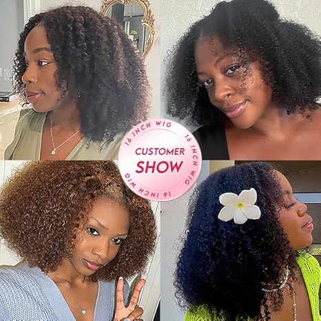 Wig store-Curly-V Part Wig Human Hair For Black Women Upgrade U Part Wig Human Hair Kinky Curly Wig 100% Virgin Hair Glueless Wear and Go Wig Minimal Leave Out 200% Density (Kinky Curly- 16 Inch) 3 Wig store-Curly-V Part Wig Human Hair For Black Women Upgrade U Part Wig Human Hair Kinky Curly Wig 100% Virgin Hair Glueless Wear and Go Wig Minimal Leave Out 200% Density (Kinky Curly- 16 Inch) - Image 3