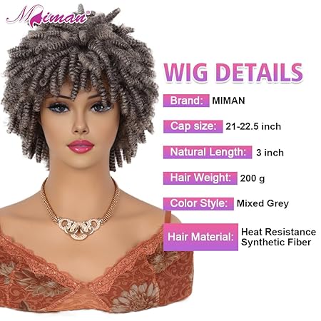 Wig store-Curly-MIMAN Short Grey Kinky Curly Dreadlock Wig Afro Braided Curly Twist Hair Wigs with Bangs for Black Women Synthetic Hair Replacement Wigs 2 Wig store-Curly-MIMAN Short Grey Kinky Curly Dreadlock Wig Afro Braided Curly Twist Hair Wigs with Bangs for Black Women Synthetic Hair Replacement Wigs - Image 2