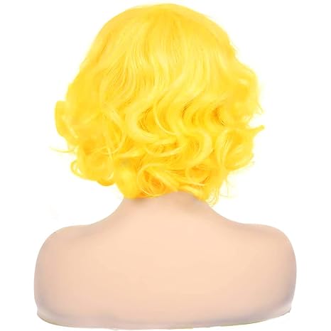Wig store-Curly-Baruisi Yellow Wig Short Curly Wavy Layered Hair Wigs for Women Synthetic Natural Costume Cosplay Party Wig 2 Wig store-Curly-Baruisi Yellow Wig Short Curly Wavy Layered Hair Wigs for Women Synthetic Natural Costume Cosplay Party Wig - Image 2