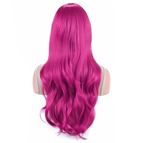 Wig store-Wavy-IMISSU 28 Inch/70cm Long Hair Water Wavy Wigs with Bangs Cosplay Costume Wig (Rose Red) 3 Wig store-Wavy-IMISSU 28 Inch/70cm Long Hair Water Wavy Wigs with Bangs Cosplay Costume Wig (Rose Red) - Image 3