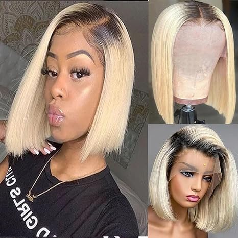 Wig store-Straight-Ombre Blonde Bob Wigs Human Hair- 1B/613 Front Lace Wigs Real Human Hair Wig store-Straight-Ombre Blonde Bob Wigs Human Hair- 1B/613 Front Lace Wigs Real Human Hair