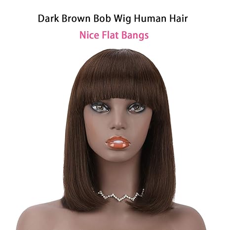 Wig store-Straight-SUYYA Straight Bob Wig Human Hair with Bangs 100% Virgin Human Hair Wigs 10 inches Dark Brown Short Bob Wigs for Women(10 inch #2 Dark Brown) 2 Wig store-Straight-SUYYA Straight Bob Wig Human Hair with Bangs 100% Virgin Human Hair Wigs 10 inches Dark Brown Short Bob Wigs for Women(10 inch #2 Dark Brown) - Image 2