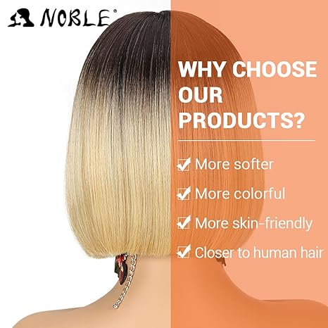 Wig store-Straight-NOBLE Blonde Ombre Bob Wigs for Women Short Straight T Part HD Lace Front Wigs 150% Density Blunt Cut Bob Wig Heat Resistant Synthetic Ombre Blonde Bob Wigs for Daily Party Use 10 inches 3 Wig store-Straight-NOBLE Blonde Ombre Bob Wigs for Women Short Straight T Part HD Lace Front Wigs 150% Density Blunt Cut Bob Wig Heat Resistant Synthetic Ombre Blonde Bob Wigs for Daily Party Use 10 inches - Image 3