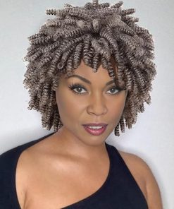 Wig store-Curly-MIMAN Short Grey Kinky Curly Dreadlock Wig Afro Braided Curly Twist Hair Wigs with Bangs for Black Women Synthetic Hair Replacement Wigs