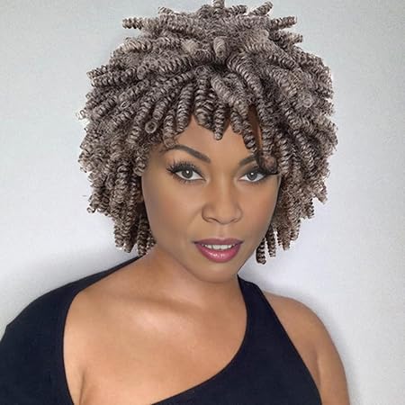 Wig store-Curly-MIMAN Short Grey Kinky Curly Dreadlock Wig Afro Braided Curly Twist Hair Wigs with Bangs for Black Women Synthetic Hair Replacement Wigs Wig store-Curly-MIMAN Short Grey Kinky Curly Dreadlock Wig Afro Braided Curly Twist Hair Wigs with Bangs for Black Women Synthetic Hair Replacement Wigs